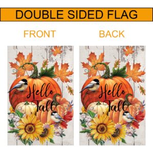 Hello Fall Garden Flags 12x18 Double Sided,Thanksgiving Pumpkin Garden Flag,Sunflower Small Yard Flags for Outside,Autumn Outdoor Decorations for Home