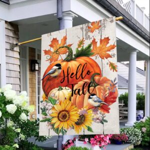 Hello Fall Garden Flags 12x18 Double Sided,Thanksgiving Pumpkin Garden Flag,Sunflower Small Yard Flags for Outside,Autumn Outdoor Decorations for Home