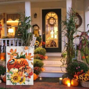 Hello Fall Garden Flags 12x18 Double Sided,Thanksgiving Pumpkin Garden Flag,Sunflower Small Yard Flags for Outside,Autumn Outdoor Decorations for Home