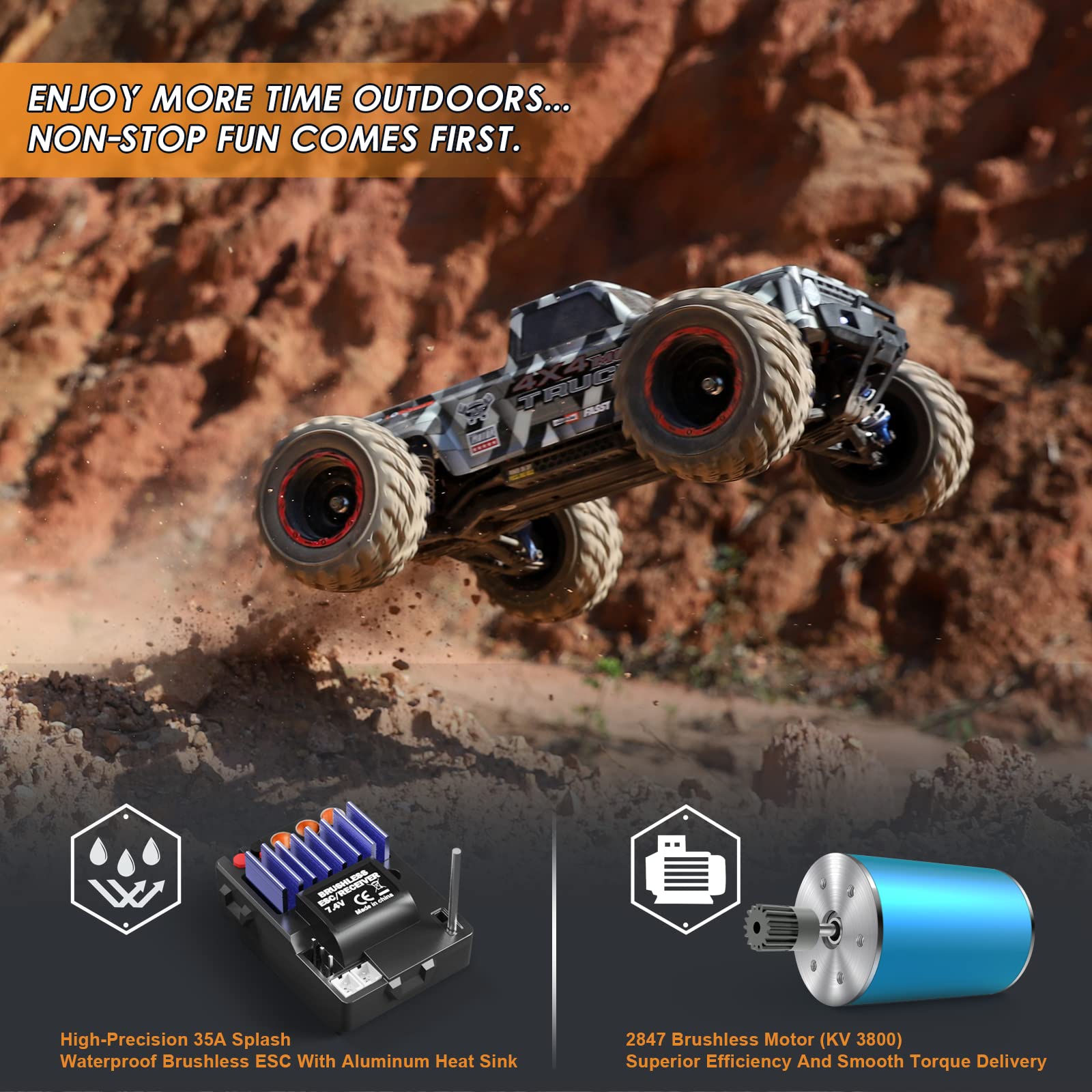 HAIBOXING 1/12 Scale Brushless RC Cars 903A, 4X4 Off-Road RC Monster Truck with Fast Remote Control of 55KM/H Top Speed, Hobby Grade RTR RC Vehicles All Terrain for Adults, Boys