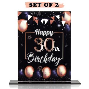 lingteer happy 30th birthday black & gold balloon acrylic table poster centerpieces - 2 pack of birthday table topper,cheers to thirty years old bday party decorations.