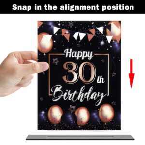 LINGTEER Happy 30th Birthday Black & Gold Balloon Acrylic Table Poster Centerpieces - 2 Pack of Birthday Table Topper,Cheers to Thirty Years Old Bday Party Decorations.