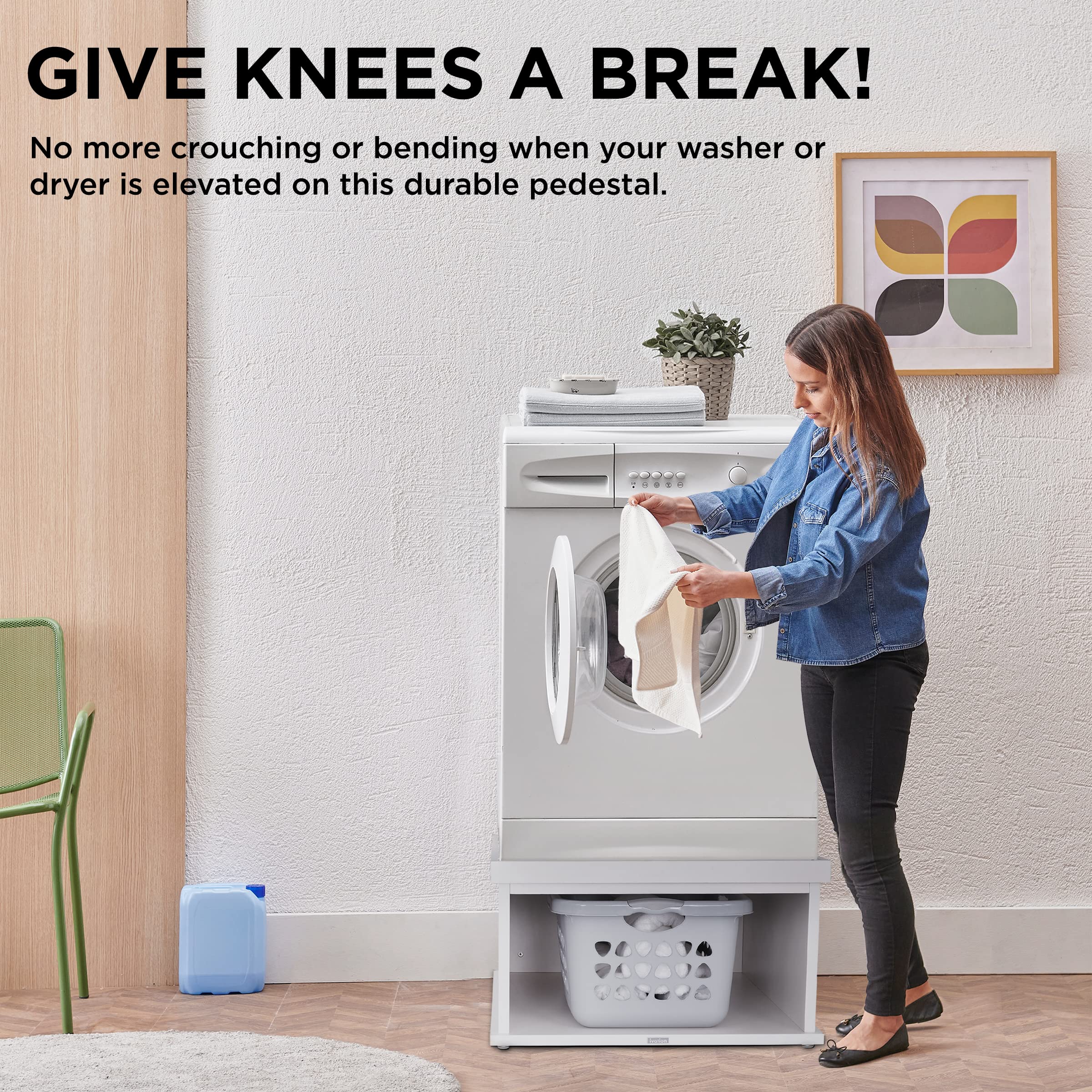 Ivation | Wooden Laundry Pedestal for Washer & Dryer, Made to Fit All Machines - Whirlpool, LG, GE, Samsung, and More, Made of Durable Solid Wood Material, 33.86” x 29.92”, 2 Pack