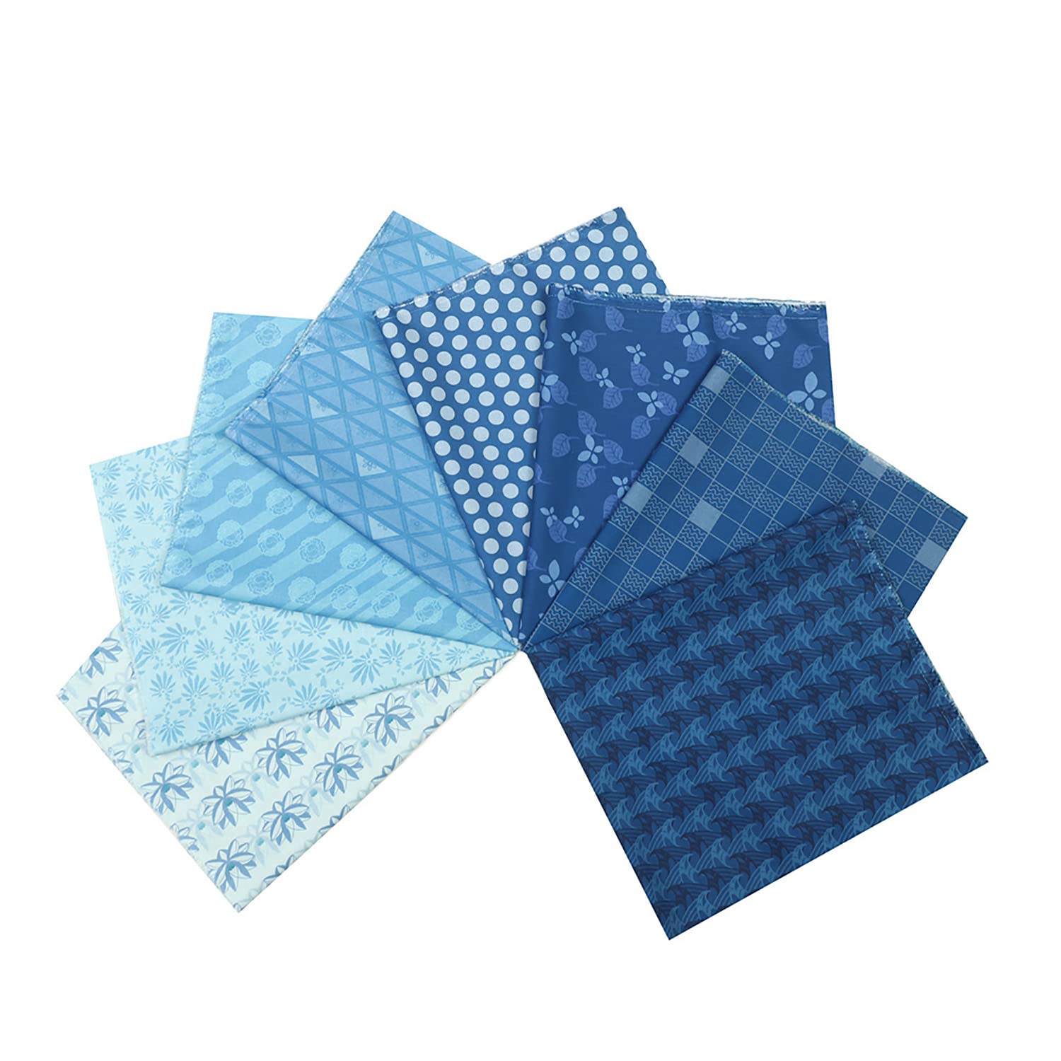 Chuanshui 8 PCS 21.6 x 18.5 inches (55 x 47 CM) 100% Cotton Craft Fabric Bundle for Patchwork 8 Different Pattern Pre-Cut Quilting Fabric Fat Quarter Square for DIY Craft Sewing (Blue Pattern)