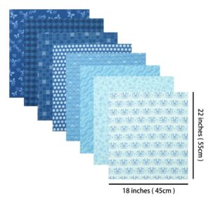 Chuanshui 8 PCS 21.6 x 18.5 inches (55 x 47 CM) 100% Cotton Craft Fabric Bundle for Patchwork 8 Different Pattern Pre-Cut Quilting Fabric Fat Quarter Square for DIY Craft Sewing (Blue Pattern)