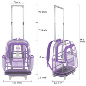 seastig Clear Backpack Rolling Backpack for Kids 18in Double Handle Wheeled Backpack Children Luggage for School, Travel