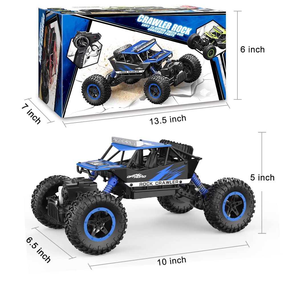 NQD 4WD Remote Control Truck - 1:16 Big Monster Stunt Car All Terrain Off-Road Hobby RC Truck 2.4Ghz with LED Headlight Rock Crawler Rechargeable Electric Toy for Boys & Girls Gifts（Blue）