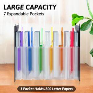 Heltrappe Plastic Expanding Hanging File Folders for Filing Cabinet,1/3-Cut Tab, 7 Pockets Accordian Dividers Folder Multi-Color Tabs, Large Capacity Hanging Organizer Letter Size (3PCS)