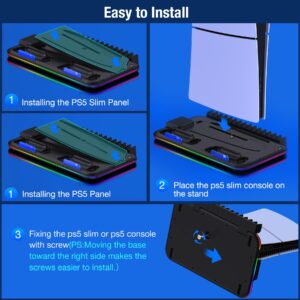 PS5 Stand, PS5 Slim Stand with Cooling Station and Controller Charging Station for PS5 Slim Console Disc/Digital, PS5 Accessories-Cooling Fan, RGB LED, Headset Holder, 15 Game Slot for Playstation 5