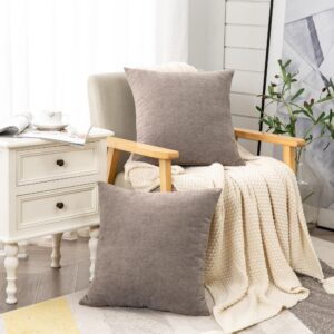 GAWAMAY Decorative Square Throw Pillow Covers Set of 2, Super Soft Chenille Farmhouse Fall Pillowcase for Living Room Bedroom Sofa Couch Home Decoration Cushion Cover Taupe Grey 55x55cm/22x22