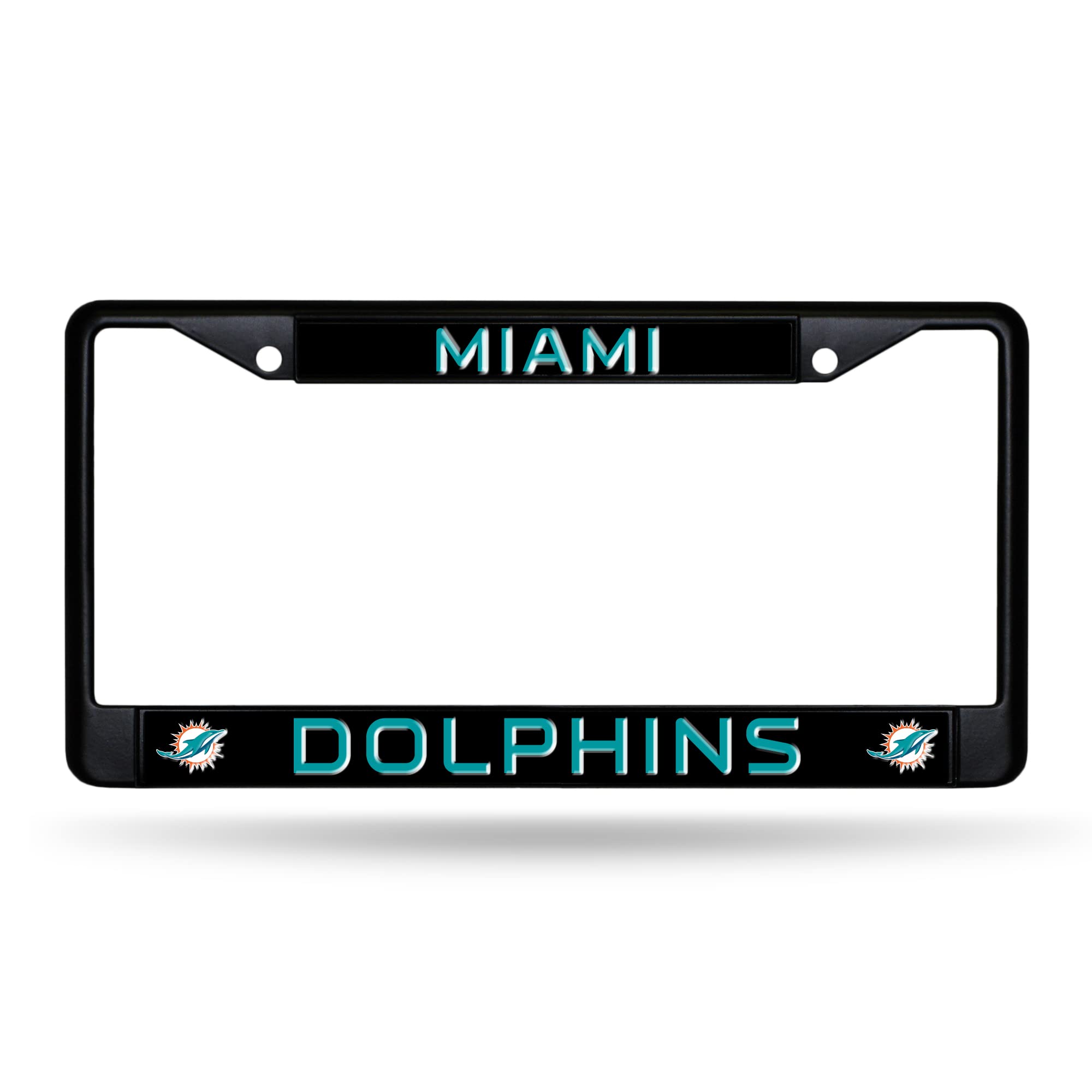 Rico Industries NFL Football Miami Dolphins Black Chrome Frame with Plastic Inserts 12" x 6" Car/Truck Auto Accessory