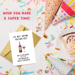 Funny Wine Birthday Card for Men Women, Happy 30th 40th 50th 60th 70th Birthday Cards for Husband Boyfriend Wife, Joke Birthday Card for Brother Sister Grandma Grandpa with Stickers and Envelopes