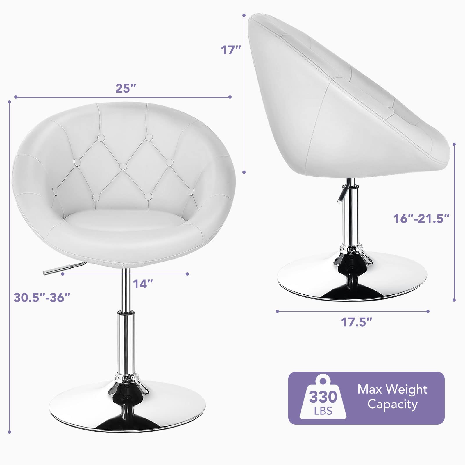 Vanity Chair, Swivel Height Adjustable Makeup Chair, Tufted Round Back Swivel Bar Chair with Chrome Frame, Leather Modern Swivel Accent Chair Suitable for Bedroom Lounge Bar (1)