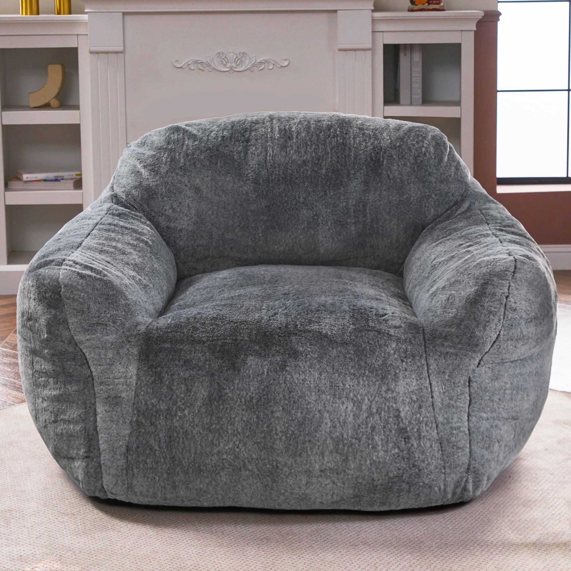 Homguava Giant Bean Bag Chair,Bean Bag Sofa Chair with Armrests, Bean Bag Couch Stuffed High-Density Foam, Plush Lazy Sofa Comfy Chair,Large BeanBag Chair for Adults in Livingroom,Bedroom (Grey)