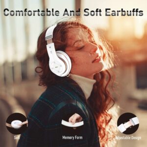 Bluetooth Headphones Over Ear, 6S Foldable Wireless Headphones with 6 EQ Modes, 40 Hours Playtime HiFi Stereo Headset with Mic, Soft Ear Pads, TF/FM for Cellphone/PC/Home (White & Gold)