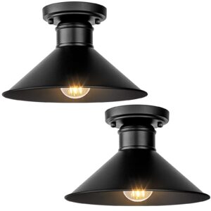 Brightever 2-Pack Industrial Semi Flush Mount Ceiling Lights, Matte Black Farmhouse Light Fixtures, Close to Ceiling Lights for Kitchen, Laundry Room, Entryway, Hallway E26 Base, Bulb not Included