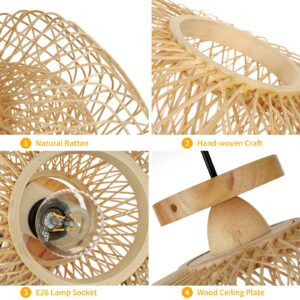 FRIDEKO HOME Woven Rattan Flush Mount Light Fixture - Boho Light Fixtures Ceiling Bedroom Ceiling Lights Flush Mount Ceiling Light for Living Room Hallway Kitchen Entryway Farmhouse