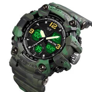 Dayllon Mens Digital Sports Watch 50M Waterproof Military Backlight Stopwatch Countdown Watches 1742 Green