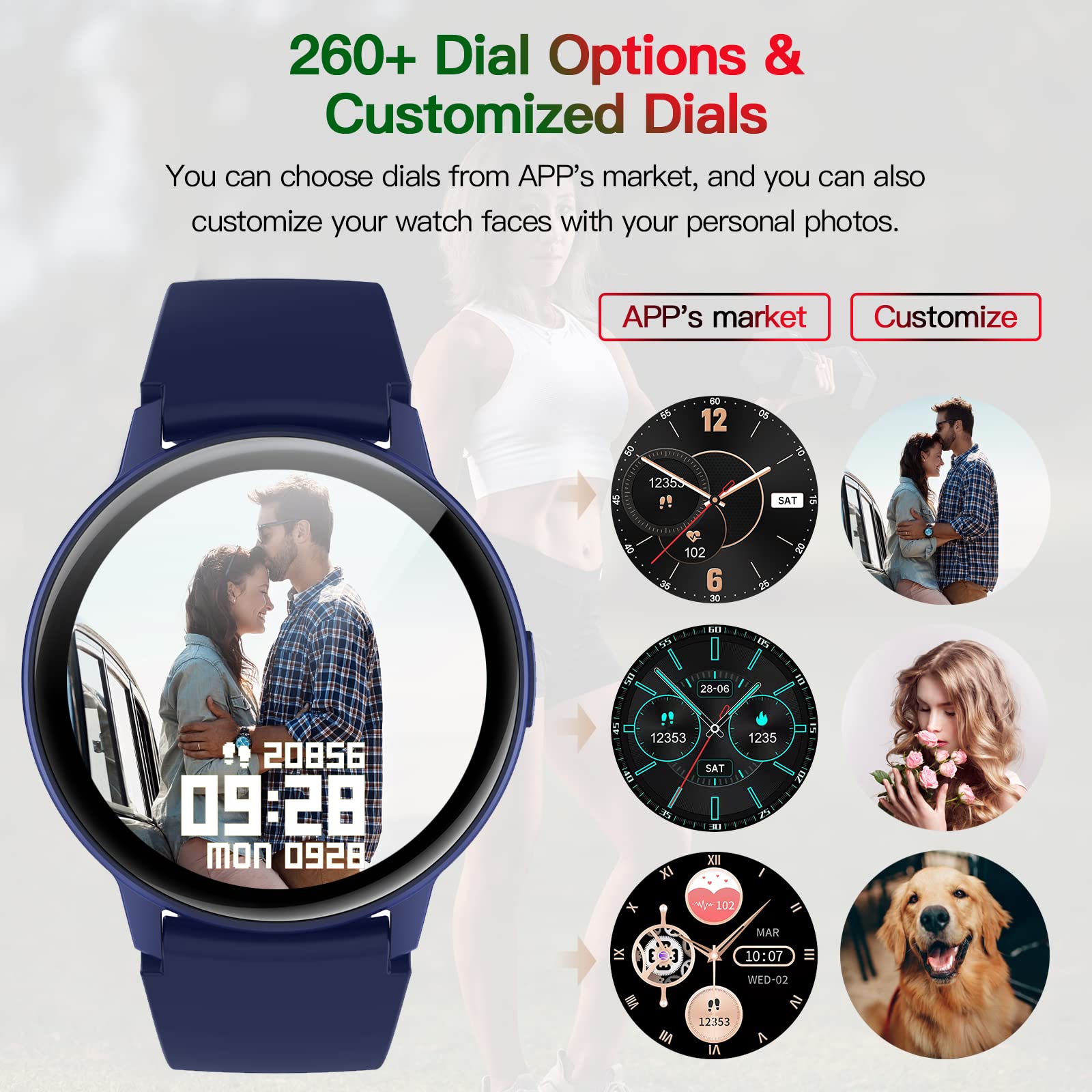 Smart Watches for Men Women with Answer/Make Calls, 1.3" HD Full Touch Smartwatch for Android/iOS Phones, IP68 Waterproof Fitness Watch with Heart Rate/Blood Oxygen/Sleep Monitor, Ai Control Call/Text