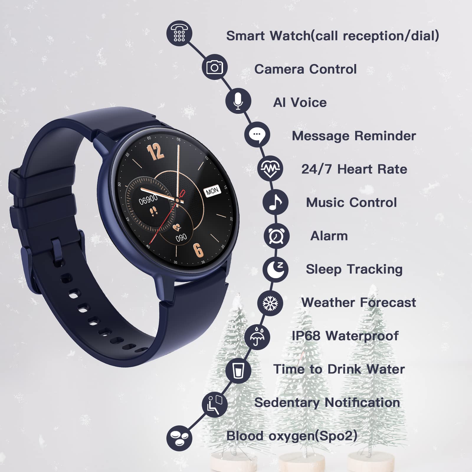 Smart Watches for Men Women with Answer/Make Calls, 1.3" HD Full Touch Smartwatch for Android/iOS Phones, IP68 Waterproof Fitness Watch with Heart Rate/Blood Oxygen/Sleep Monitor, Ai Control Call/Text