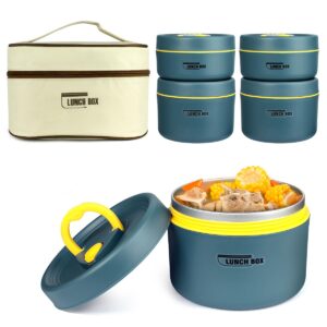 Keweis Bento Box Adult Lunch Box Set, Portable Insulated Lunch Containers with Thermal Bag, Stackable Stainless Steel Leakproof Food Containers for Adults Teens Kids, Set of 4, 68 Oz