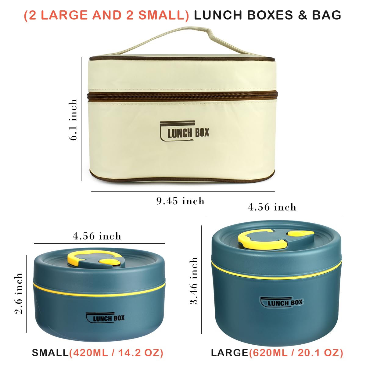 Keweis Bento Box Adult Lunch Box Set, Portable Insulated Lunch Containers with Thermal Bag, Stackable Stainless Steel Leakproof Food Containers for Adults Teens Kids, Set of 4, 68 Oz