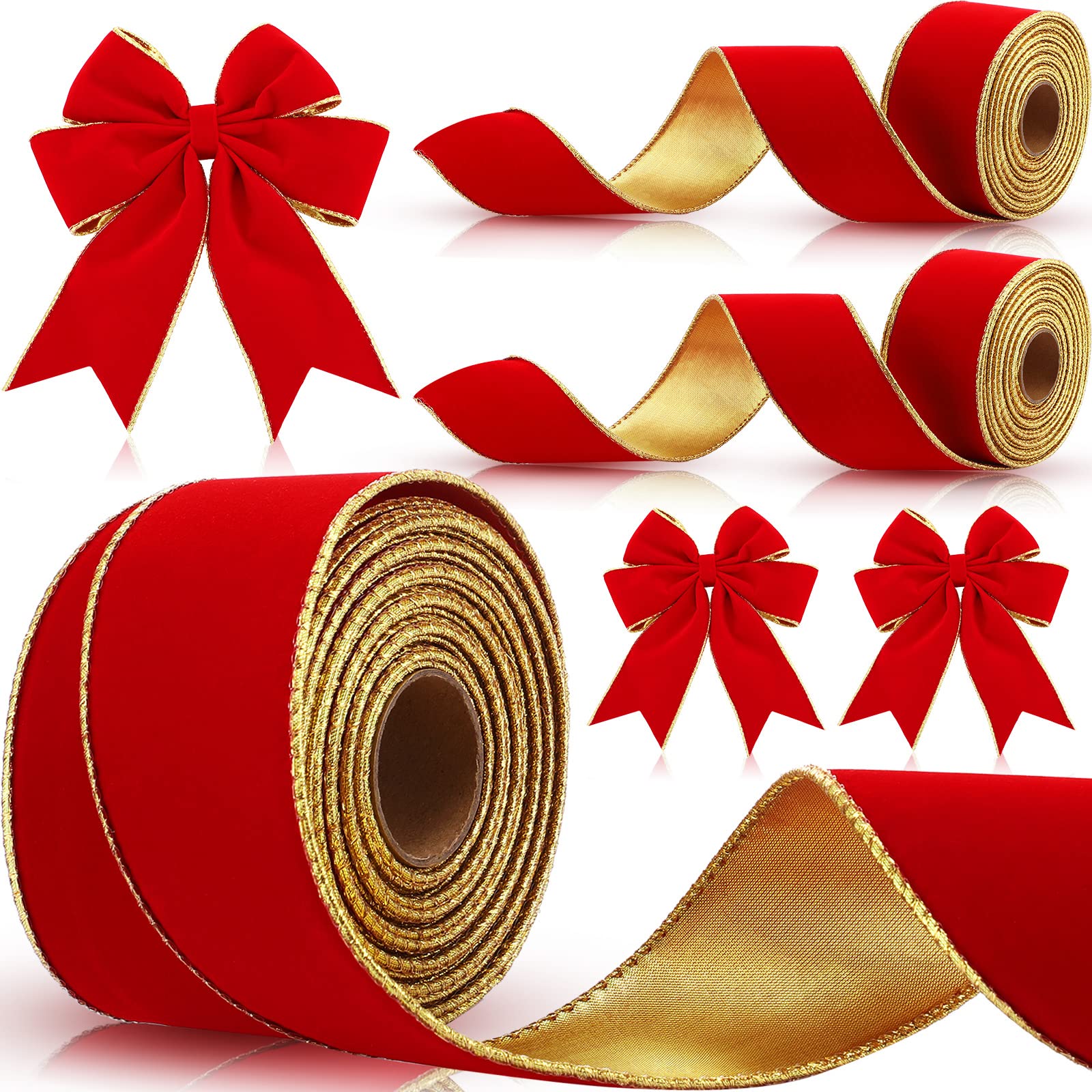 3 Rolls 30 Yards Christmas Red Velvet Ribbon with Gold Edge 2.5 Inch Wide Wired Ribbon Outdoor Ribbon Holiday Decorative Ribbon Fabric Ribbons for Xmas Tree Bow Wreath Making Gift Wrapping Craft