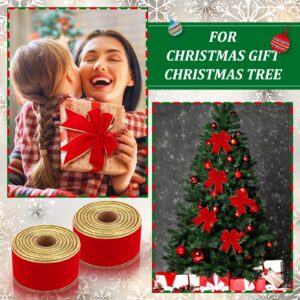 3 Rolls 30 Yards Christmas Red Velvet Ribbon with Gold Edge 2.5 Inch Wide Wired Ribbon Outdoor Ribbon Holiday Decorative Ribbon Fabric Ribbons for Xmas Tree Bow Wreath Making Gift Wrapping Craft