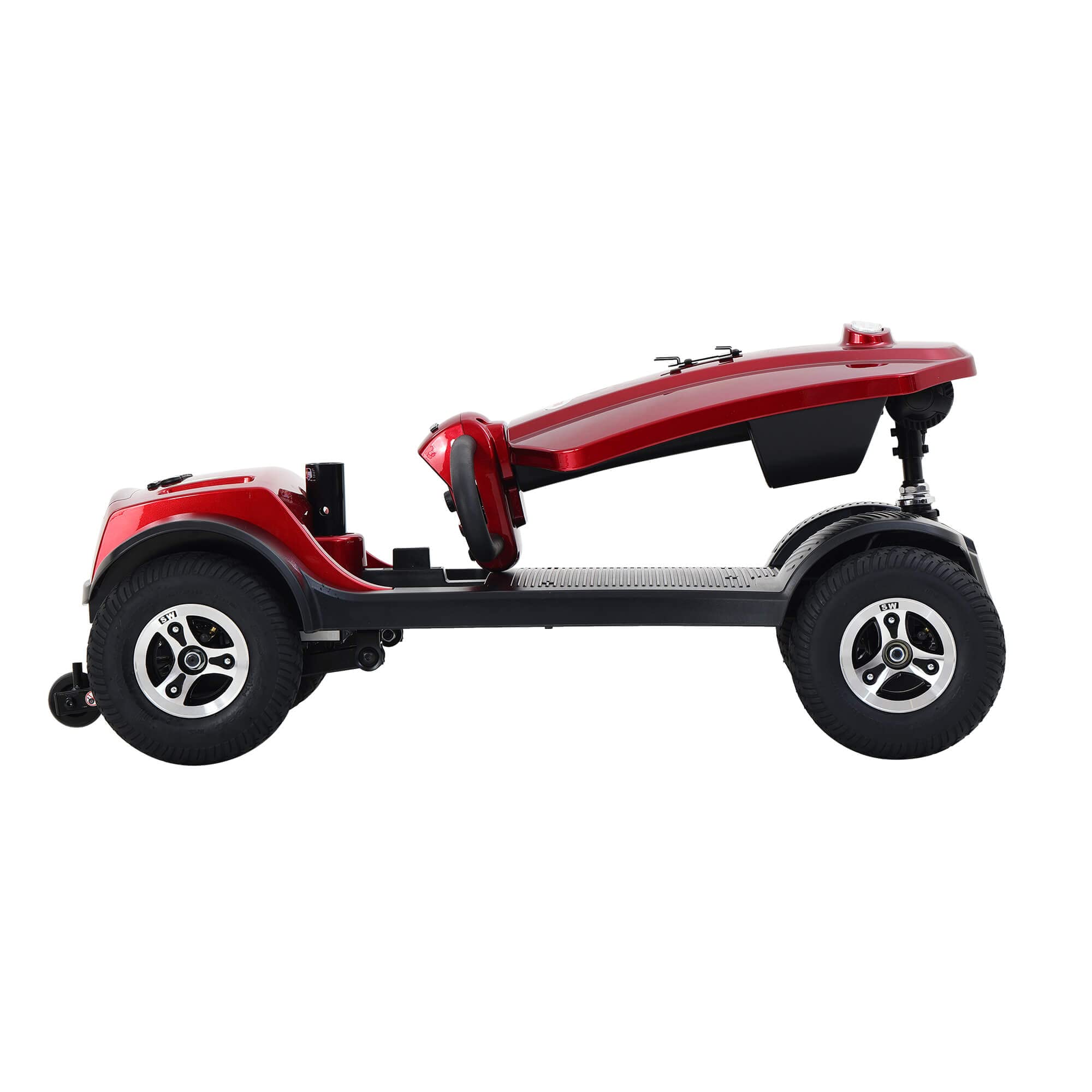 Xmatch 4-Wheel Metro Mobility Scooter Battery Powered with Front Basket Compact Foldable Seat (Red, WB30" Wind Guard & Suspension)