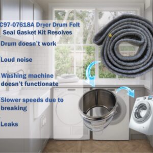 Dry Drum Felt Gasket Kit Part DC97-07618A with Large High-Temperature Adhesive Included Part Compatible with Samsung Dryers Replaces PS4218879 AP4453798 PD00025731 3998155 DV42H5200EW DV42H5000EW