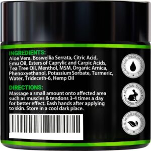 Hemp Cream - Maximum Strength - Relieve Muscle, Joint, Back, Knee - Natural Hemp Oil Extract Gel Rub with MSM - Glucosamine - Arnica - Turmeric - Maximum Strength - Formulated in USA - 3.9 oz