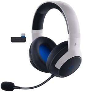 razer kaira hyperspeed wireless gaming headset for playstation 5 / ps5, ps4, pc, mobile: 50mm drivers - hyperclear cardioid mic - memory foam cushions - bluetooth - 30 hr battery - white & black