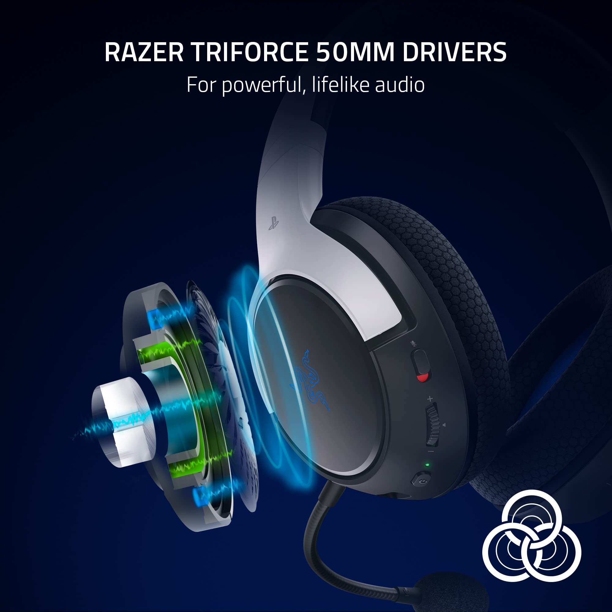 Razer Kaira HyperSpeed Wireless Gaming Headset for Playstation 5 / PS5, PS4, PC, Mobile: 50mm Drivers - HyperClear Cardioid Mic - Memory Foam Cushions - Bluetooth - 30 Hr Battery - White & Black