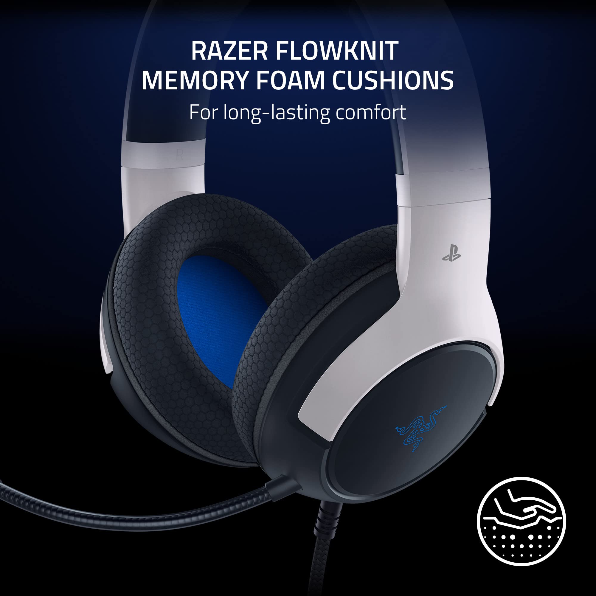 Razer Kaira X Wired Gaming Headset for PlayStation 5 / PS5, PS4, PC, Mac, Mobile: 50mm Drivers - HyperClear Cardioid Mic - Memory Foam Cushions - On-Headset Controls - White & Black