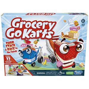 grocery go karts board game for preschoolers and kids ages 4 and up, building game with mini groceries, preschool games for 2-4 players