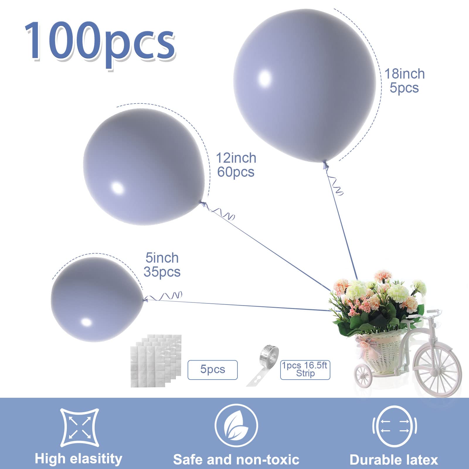 AJOYEGG Dusty Blue Balloons Garland Arch Kit, 100 PCS 18inch 12inch 5inch Slate Blue Balloons Latex Party Balloons, Gray Blue Helium Balloons for Baby Shower Wedding Birthday Engagements Supplies