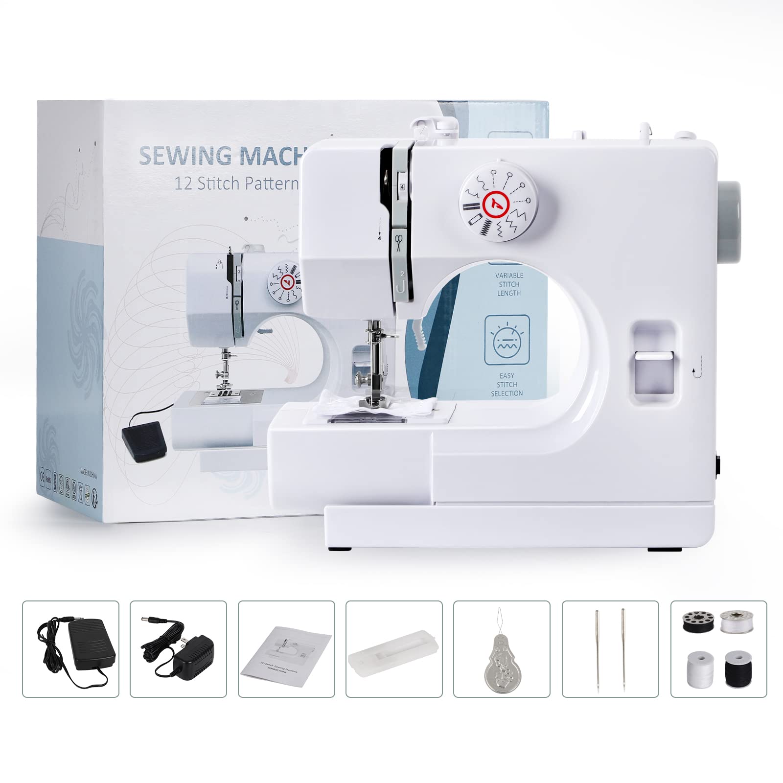 Mini Sewing Machine for Beginners Crafting Mending Heavy Duty Portable Sewing Machine Household Kids Sewing Machine with 12 Built-In Stitches, Foot Pedal