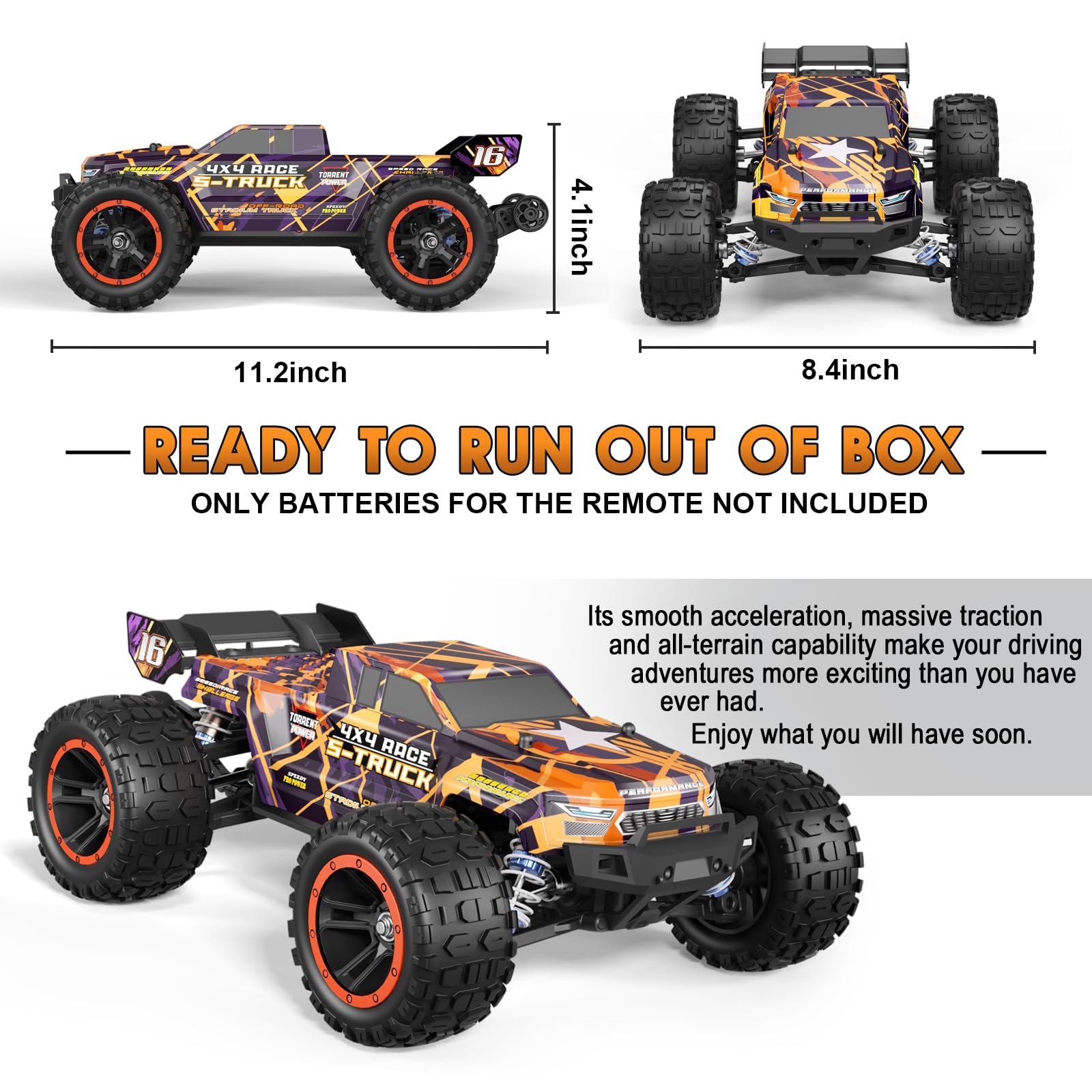 HAIBOXING Brushless RC Car 16890A 1/16 Scale 4X4 Fast Remote Control Truck 48 KM/H Top Speed, Hobby RC Cars for Adults and Boys All Terrain Off-Road Truck with Spare Paddle Tires for Sand Land