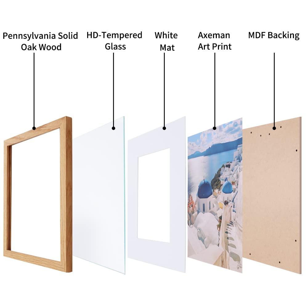 Axeman 11x14 Picture Frame with Mat for 8x10, Solid Oak Wood Picture Frames with Tempered Glass, Natural Wooden 11x14 inch Photo Frame for Wall with Wall Hook Included, Set of 2, Natural