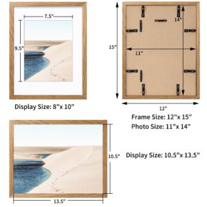 Axeman 11x14 Picture Frame with Mat for 8x10, Solid Oak Wood Picture Frames with Tempered Glass, Natural Wooden 11x14 inch Photo Frame for Wall with Wall Hook Included, Set of 2, Natural