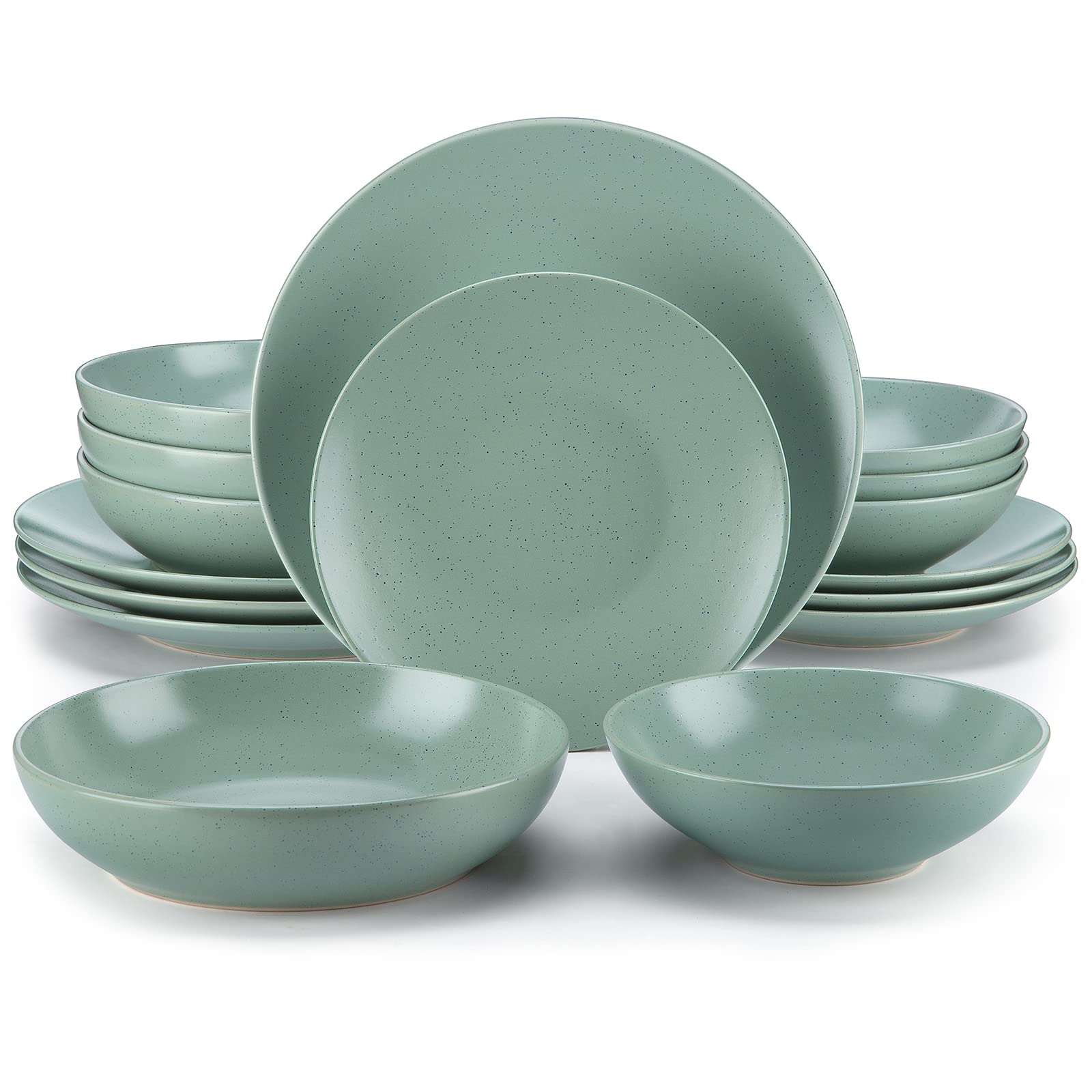 vancasso Sabine 16-Piece Dinnerware Set, Stoneware Semi-matte Kitchen Plates and Bowls Sets, Service for 4, with Dinner Plates, Dessert Plates, Pasta Bowls and Cereal Bowls, Microwave Safe, Turquoise