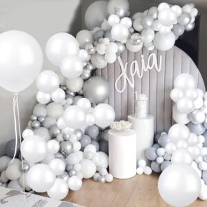 White Balloons,106pcs White Balloon Garland Arch Kit with 18+12+10+5 inch Different Sizes Latex Balloons for Birthday Wedding Baby Shower.