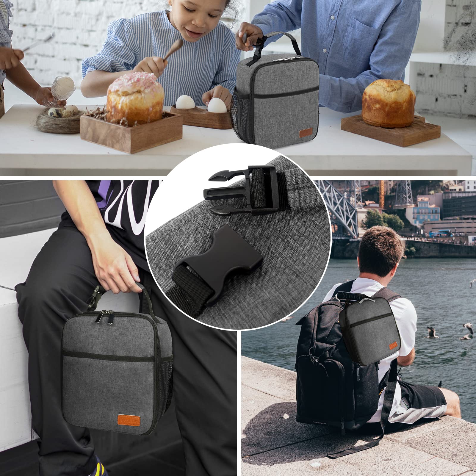 Femuar Lunch Box for Men Women Adults, Small Lunchbox for Work Picnic - Reusable Lunch bag Portable Lunch tote, Charcoal Grey