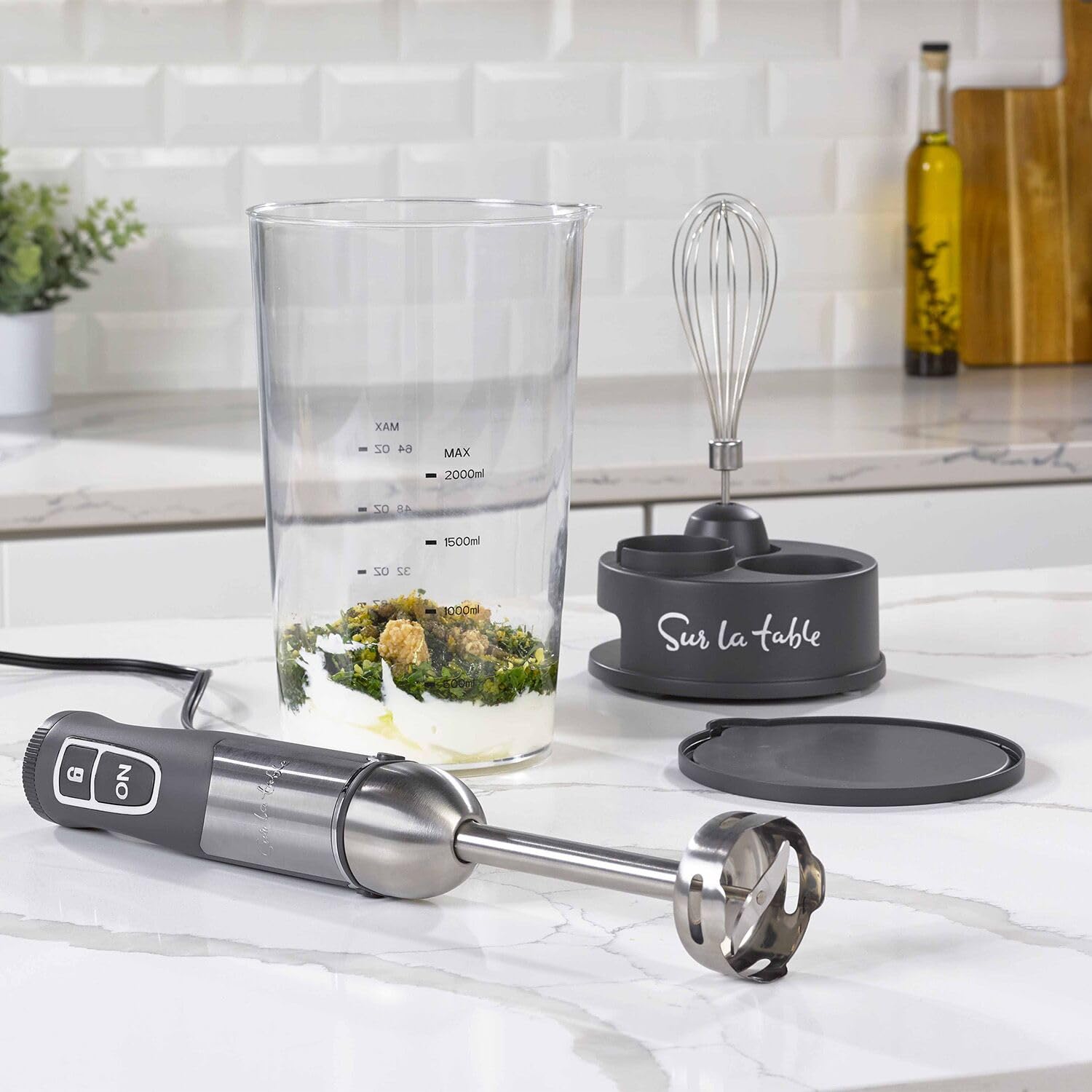 Sur La Table Immersion Blender with Whisk & Storage, Silver