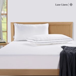 LANE LINEN Gusseted Soft Bed Pillows Standard Size Set of 2 for Sleeping, Back, Stomach or Side Sleepers, Down Alternative, White - 20 x 26 Inches