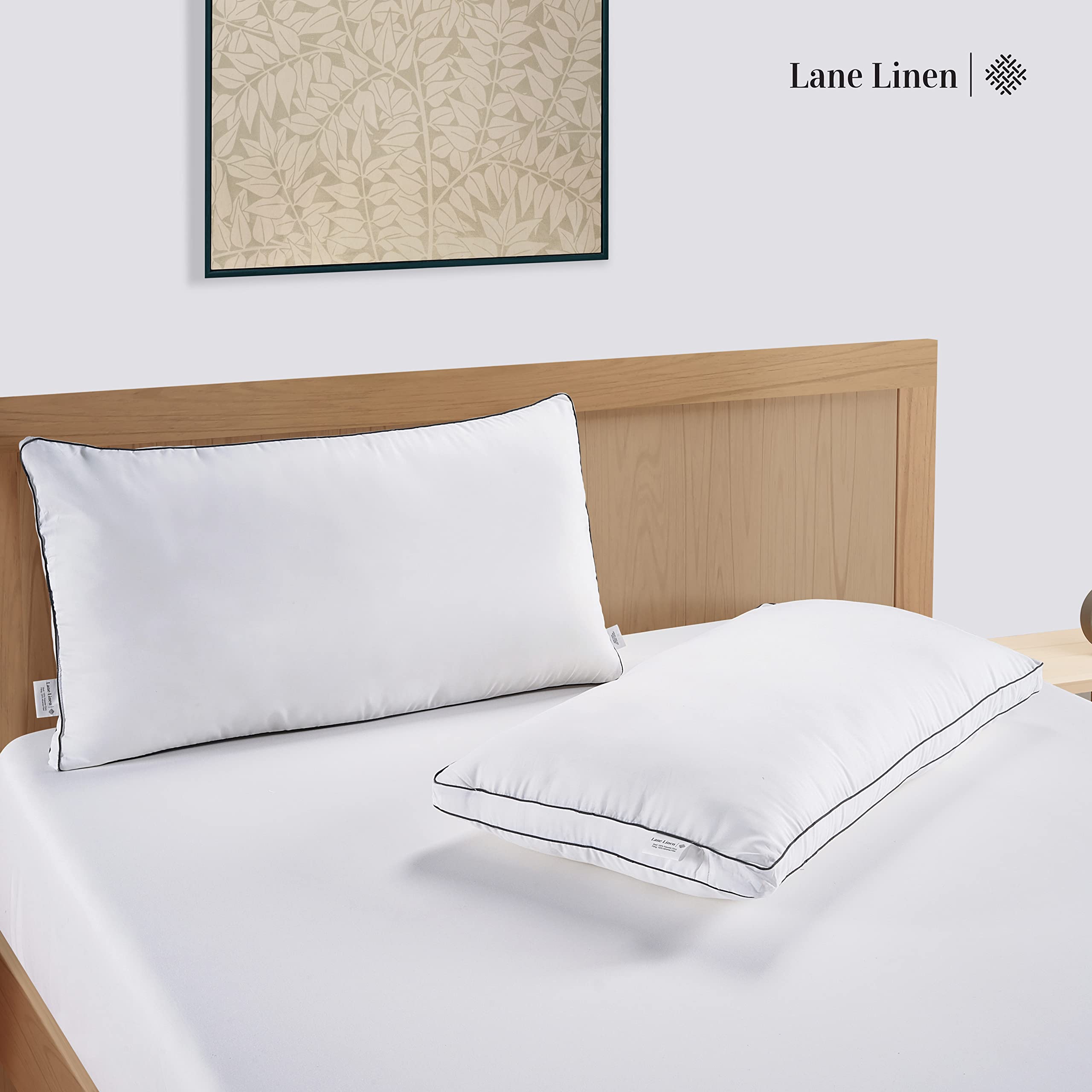 LANE LINEN Gusseted Soft Bed Pillows Standard Size Set of 2 for Sleeping, Back, Stomach or Side Sleepers, Down Alternative, White - 20 x 26 Inches