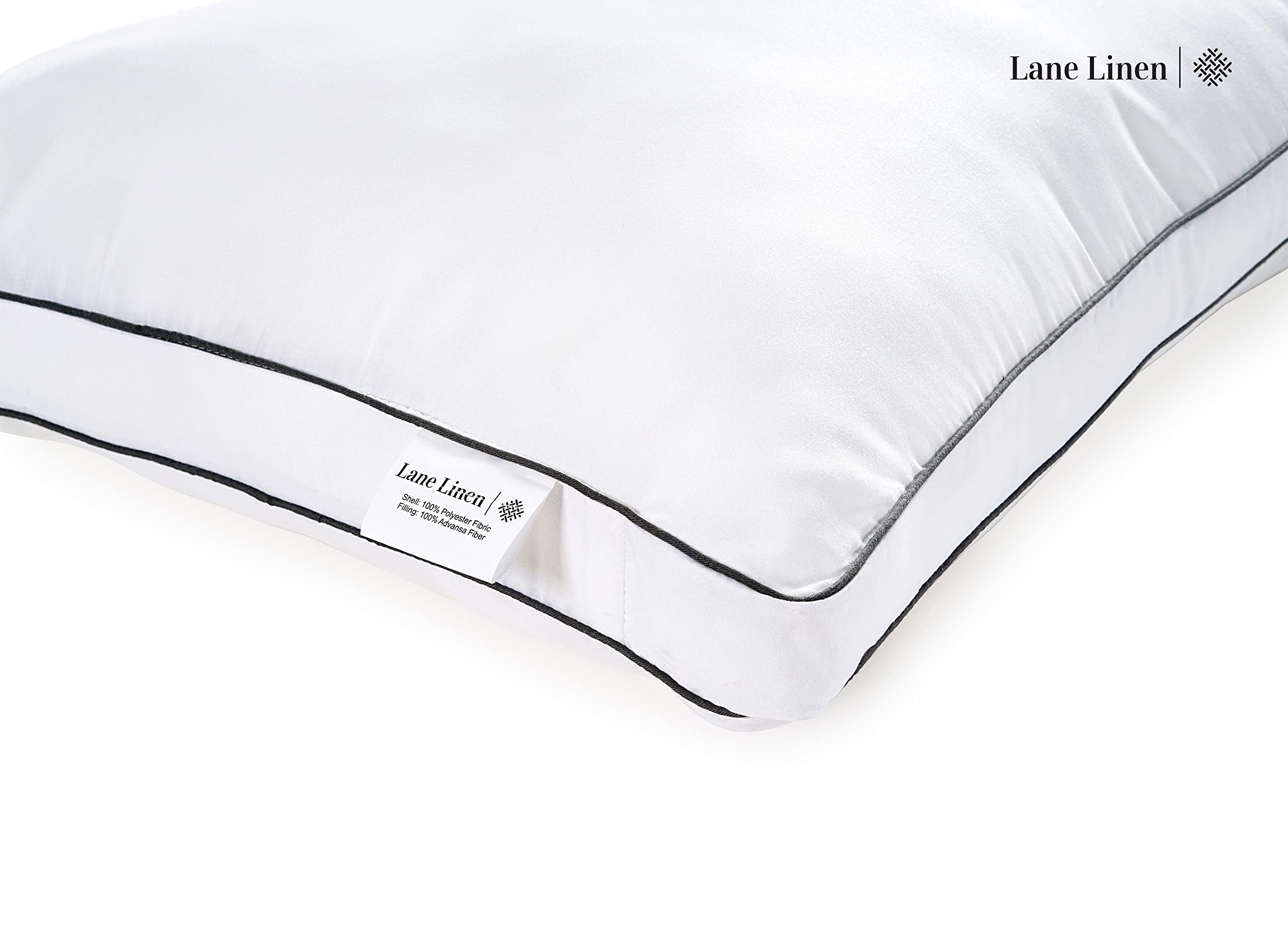 LANE LINEN Gusseted Soft Bed Pillows Standard Size Set of 2 for Sleeping, Back, Stomach or Side Sleepers, Down Alternative, White - 20 x 26 Inches