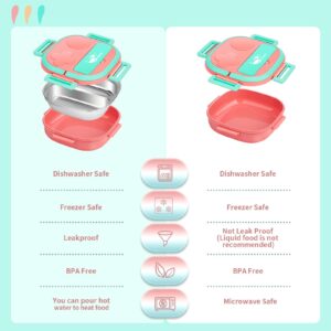 PEDECO Small Stainless Steel Kid Bento Box,Leak-Proof,2-Compartment,Lunch Box with Portable Cutlery-Ideal Portion Size for Kids/Toddler-BPA-Free(Pink)