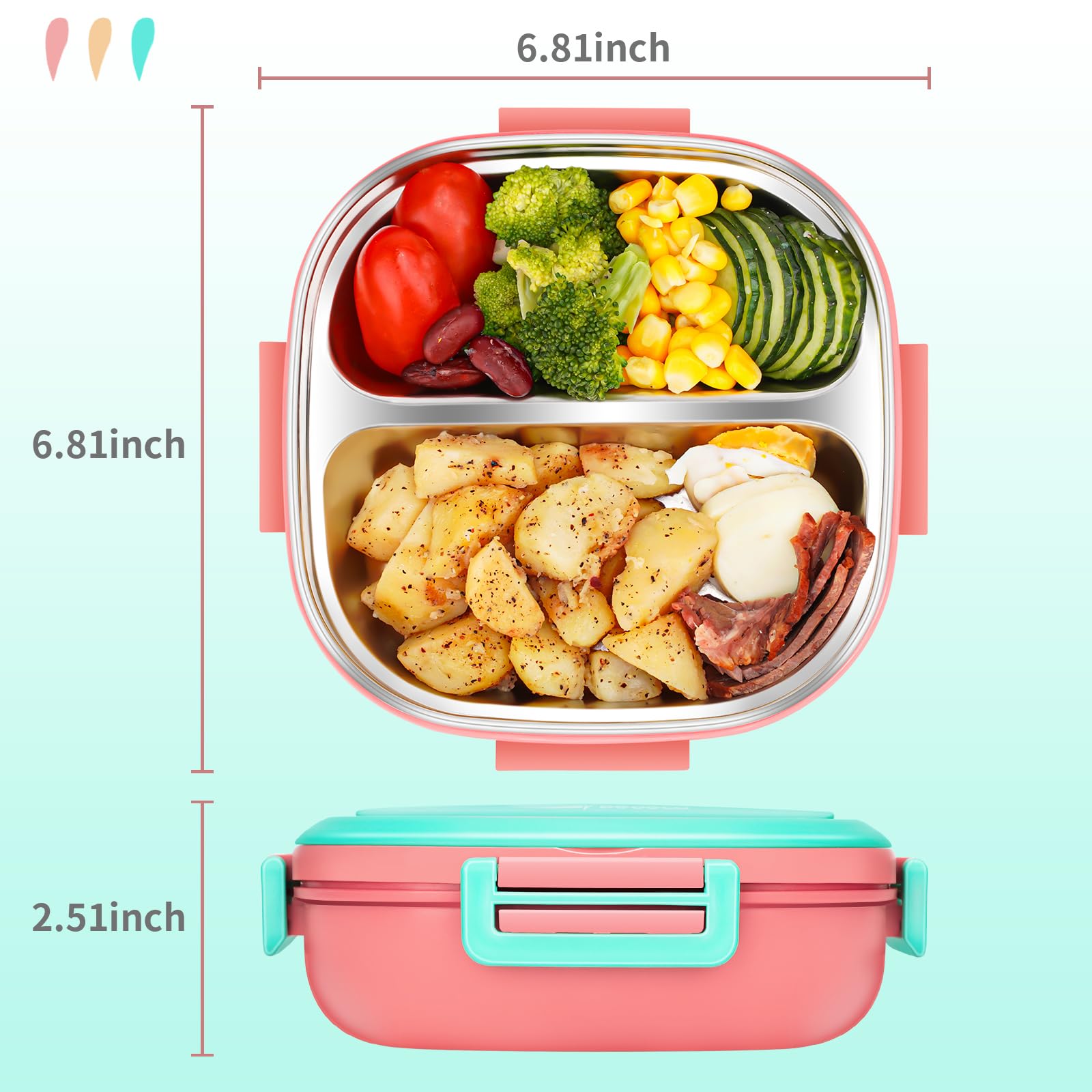 PEDECO Small Stainless Steel Kid Bento Box,Leak-Proof,2-Compartment,Lunch Box with Portable Cutlery-Ideal Portion Size for Kids/Toddler-BPA-Free(Pink)