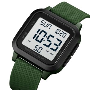 Forrader Mens Sport Digital Watches, Waterproof Outdoor Sport Watch with LED Backlight/Alarm/Countdown Timer/Dual Time/Stopwatch/12/24H Wrist Watches for Men Women Teenager, White/Green, strap